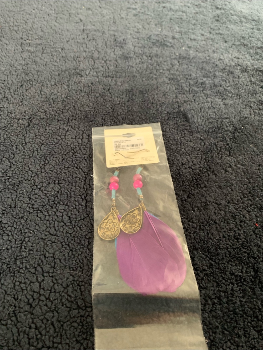 Forever 21 Pink and Blue Feather Drop Earrings - Picture 2 of 2